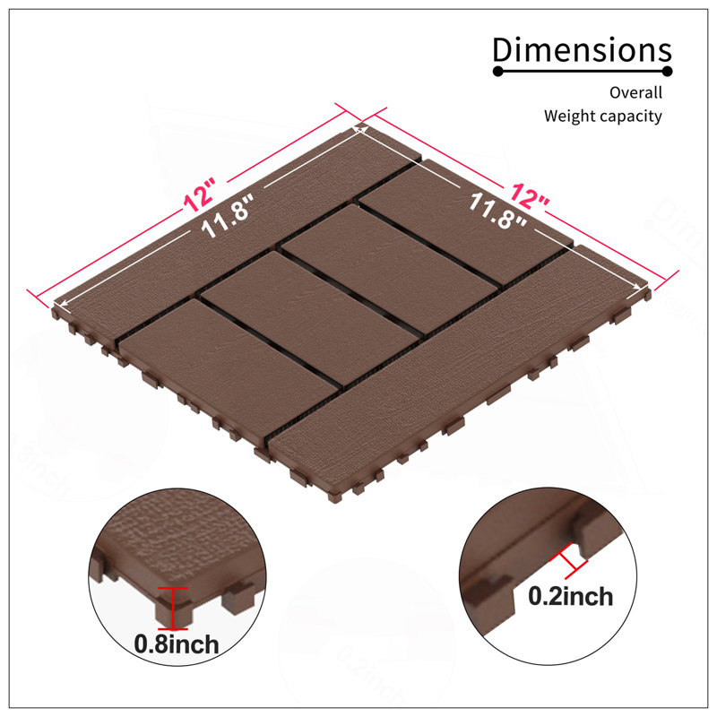 Carreaux de terrasse emboîtables H-Style de 12 pouces pour une installation facile, utilisation intérieure et extérieure, 44 pièces