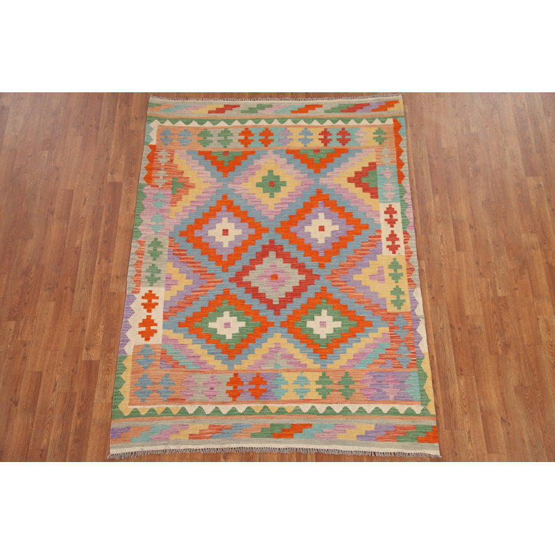 Tapis réversible en laine coloré 5 x 6 Kilim