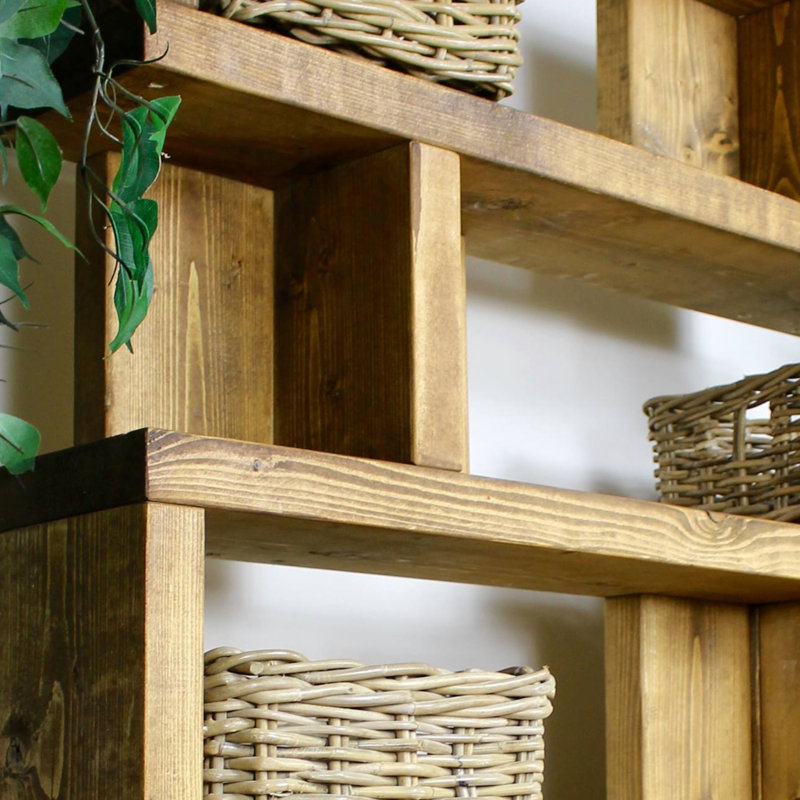 Blackhorse Solid Wood Geometric Bookcase, 127cm H x 110cm W x 20cm D, Medium Oak