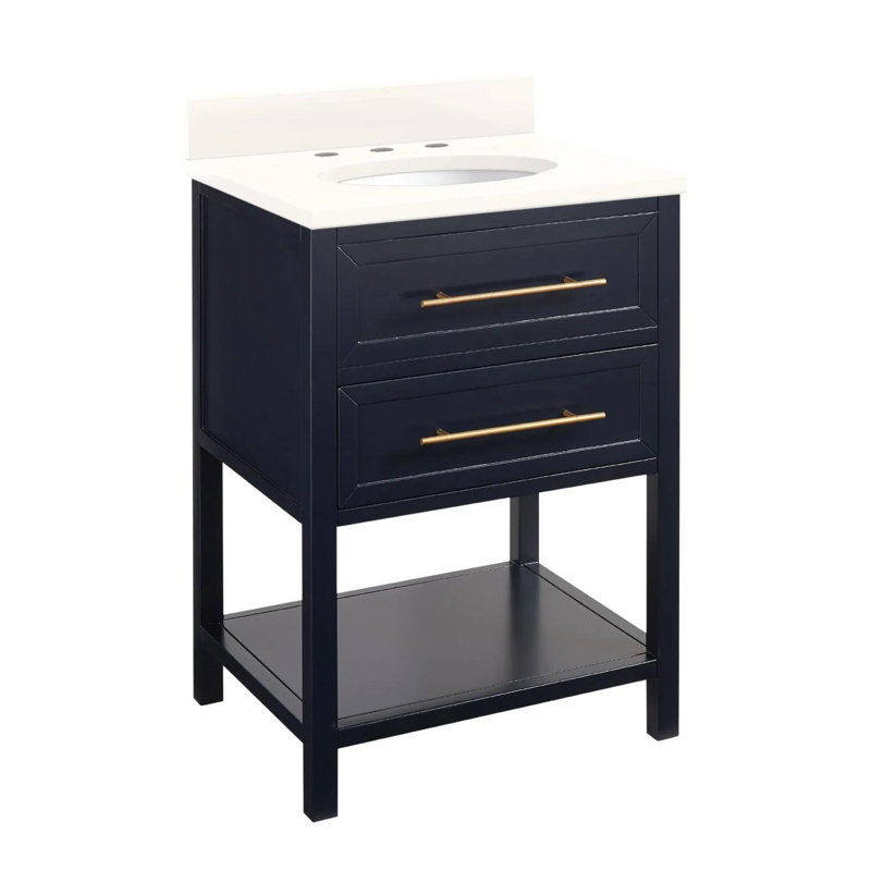 24" Robertson Single Bathroom Vanity Set with Oval Undermount Sink, 8" Widespread, Arctic White Quartz, Midnight Navy Blue