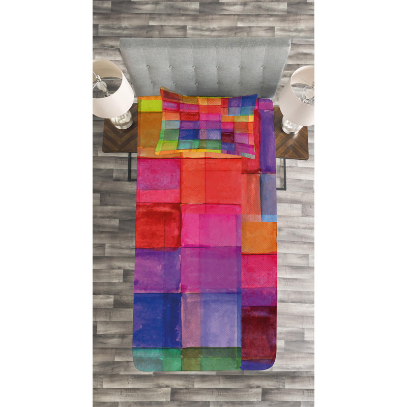 Twin Multicolor Geometric Quilted Bedspread Set
