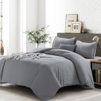 100% French Flax Linen 3-Piece Duvet Set with Double-Needle Stitching, OEKO-TEX® Certified