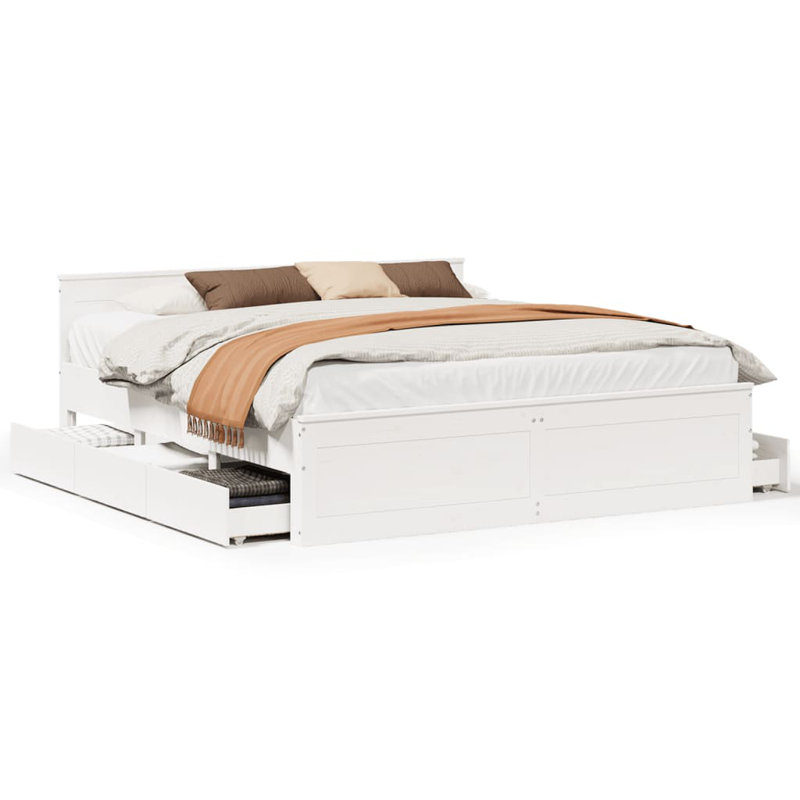 Heinle Solid Wood Storage Bed, White, Super King (6')