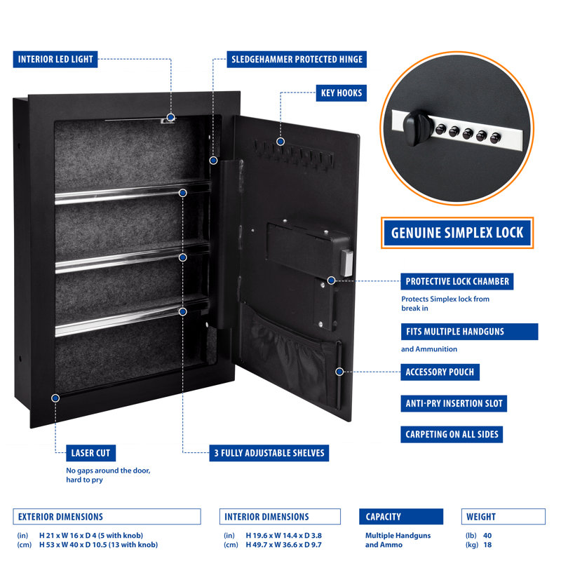 Black Steel Biometric In-Wall Safe with LED Light