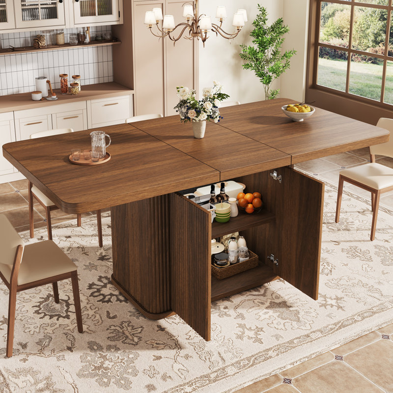 Extendable Dining Table 140–180cm with Hidden Storage & Vertical Relief Legs, Brown