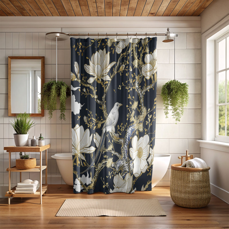 Rideau de douche 1 pièce Gold Bird Toile Art, H 74 po x l 71 po