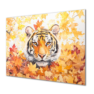 «Tiger in the Autumn Leaves I», art mural en métal avec tigres