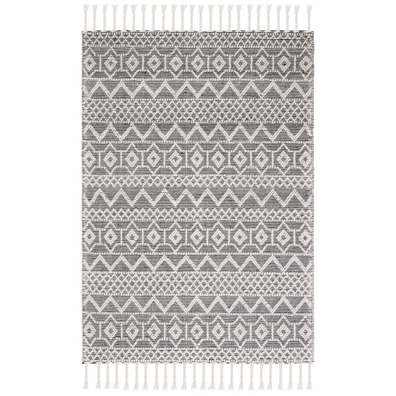 Tapis en laine / coton tissé à la main Natura en ivoire / noir, Rectangle 3 pi x 5 pi