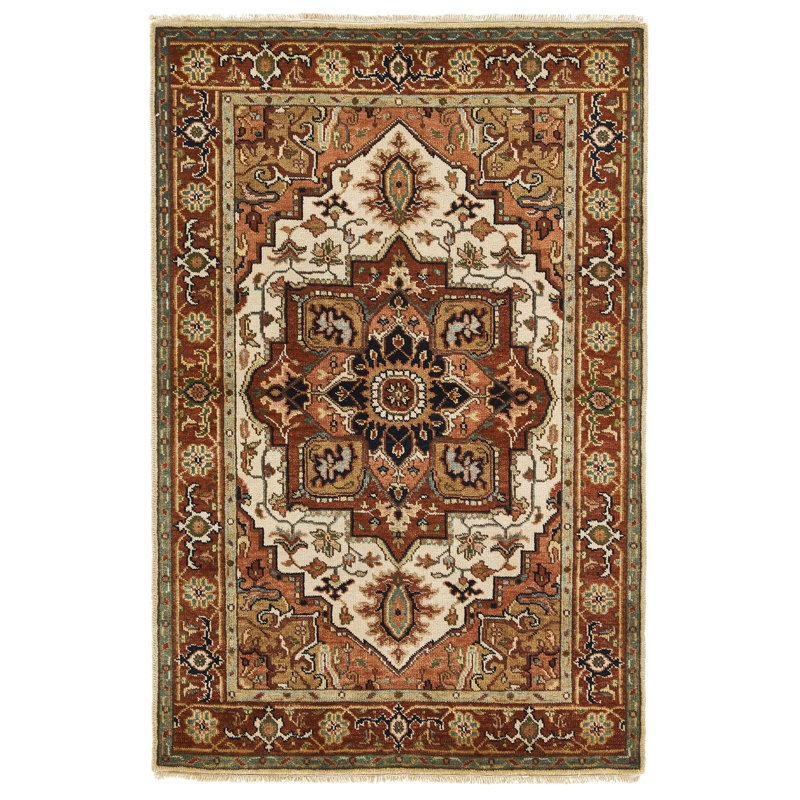 Tapis turc ivoire et rouille Oushak, Rectangle 4pi x 6 pi