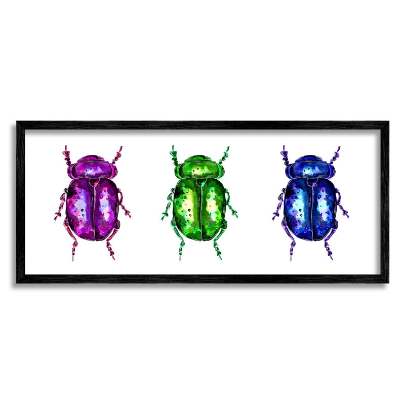 "Three Beetle Bugs" encadré sur bois par Sebastian Grafmann, impression, Giclée encadrée noir minuit