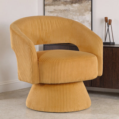 Chaise d'appoint pivotante moderne en velours côtelé de luxe moderne avec base en bois massif - Rehaussez votre espace de vie