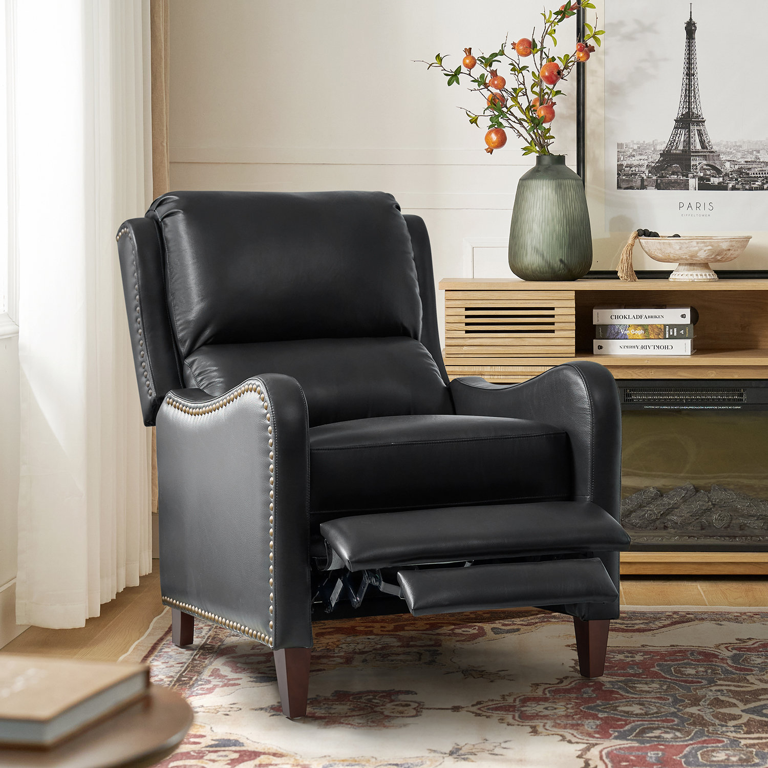 Beecher 29" Genuine Leather Manual Recliner, Black