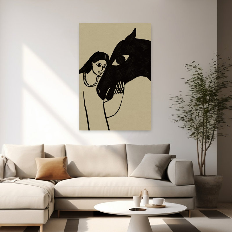 «Serene Woman Horse Bond», art serein minimaliste serein