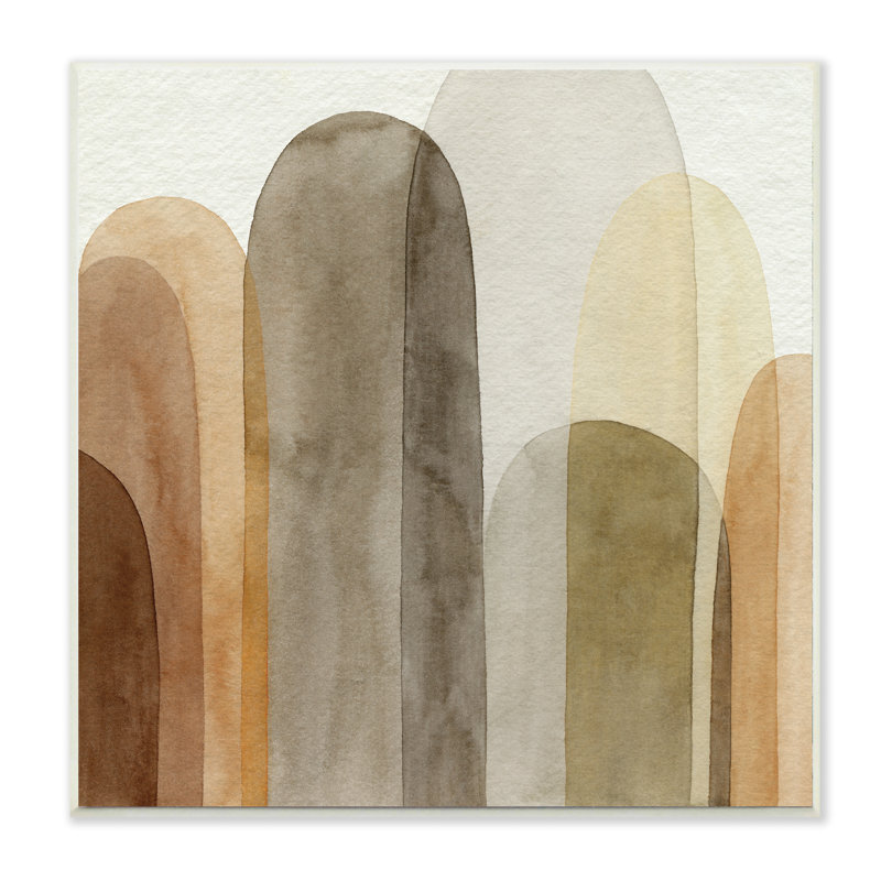 «Layered Opaque Ovals Abstract Brown Shapes» par Grace Popp - Peinture, H 12 po x l 12 po x P 0,5 po, Bois naturel