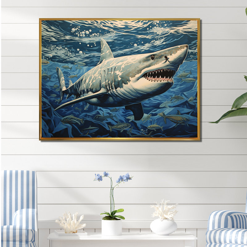 " Shark Echo Painting ", 12" H x 20" W x 1" D, Gold Floater Framed