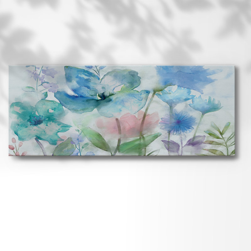 Mélange de bleus sur toile, H 20 po x l 50 po x P 1,5 po