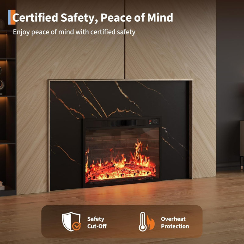 23" Electric Fireplace Insert - 1500W Heater with Remote, Adjustable Flame, Timer for Bedroom Living Room