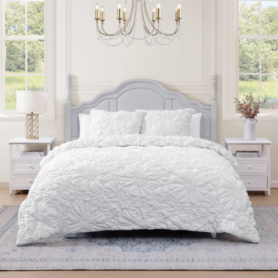 Blossom Cloud Floral White Trendy Puffy Soft Textured Comforter Set 3-Piece Comforter Set - King