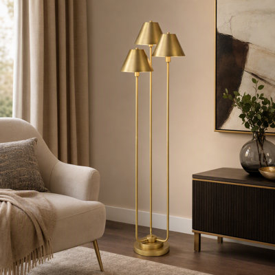 63.25"H Gold Metal Tree Floor Lamp With Gold Metal Empire Shades