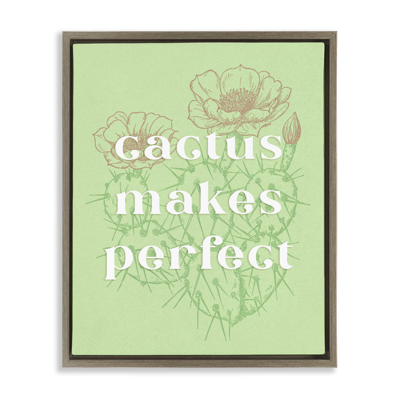 "Cactus Makes Perfect", art mural encadré par Ziwei Li, H 31 po x l 25 po, Cadre flottant métallique doré