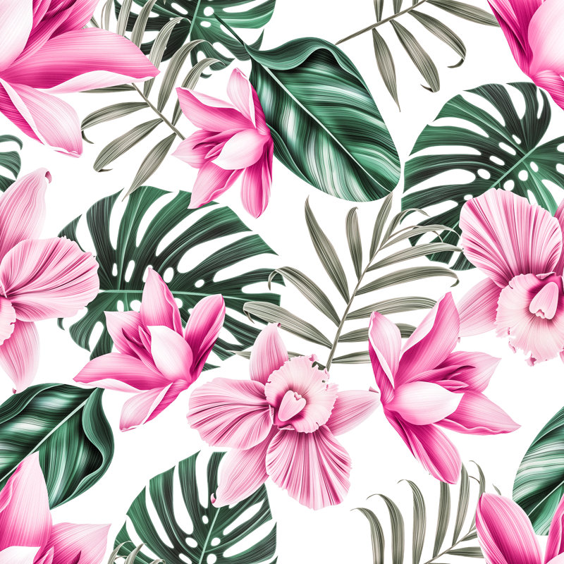Rubicon Seamless Tropical Flower by Mystel - Wrapped Canvas Print, 30cm H x 30cm W x 3.8cm D