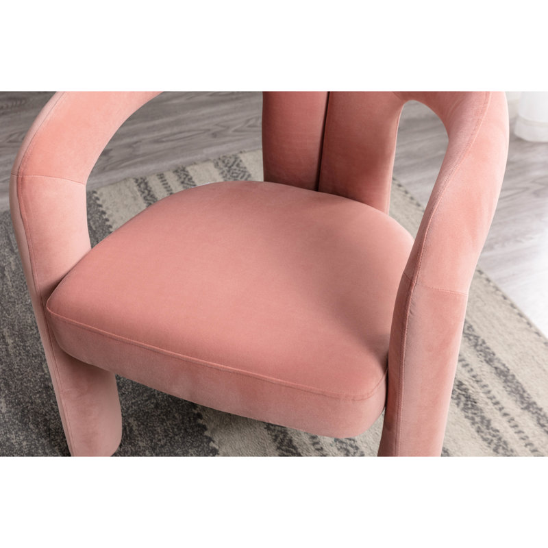 Chaise d'appoint rembourrée en velours rose avec pieds éléphants élégants et dossier incurvé, mousse douce, de 2 pour le salon