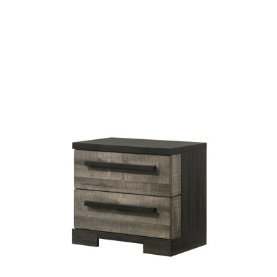Table de chevet 2 en bois massif pour la chambre à coucher - Finition brun-brun en brun / gris