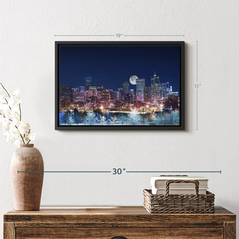 Impression sur toile Denver Full Moon Night, H 13 po x l 19 po