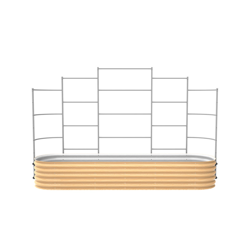 17" Tall 10 In 1 Modular Metal Outdoor Raised Garden Bed With Trellis, Terra Cotta, 74" H x 114" W x 30" D