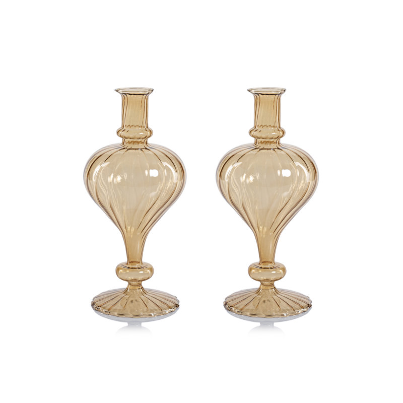 Ensemble de 2 vases en verre spiralé en forme de navet, H 9 po x l 4,25 po x P 4,25 po, Ambre clair