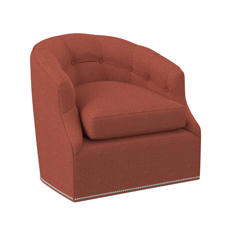 Calvert Sunbrella® Boucle Swivel Tufted Barrel Chair, Venice Ivory 100% Polyester, Pewter Small
