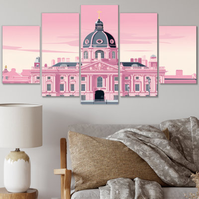 Pink Blueprint Of Classical London III - City London Canvas Print - 5 Panels