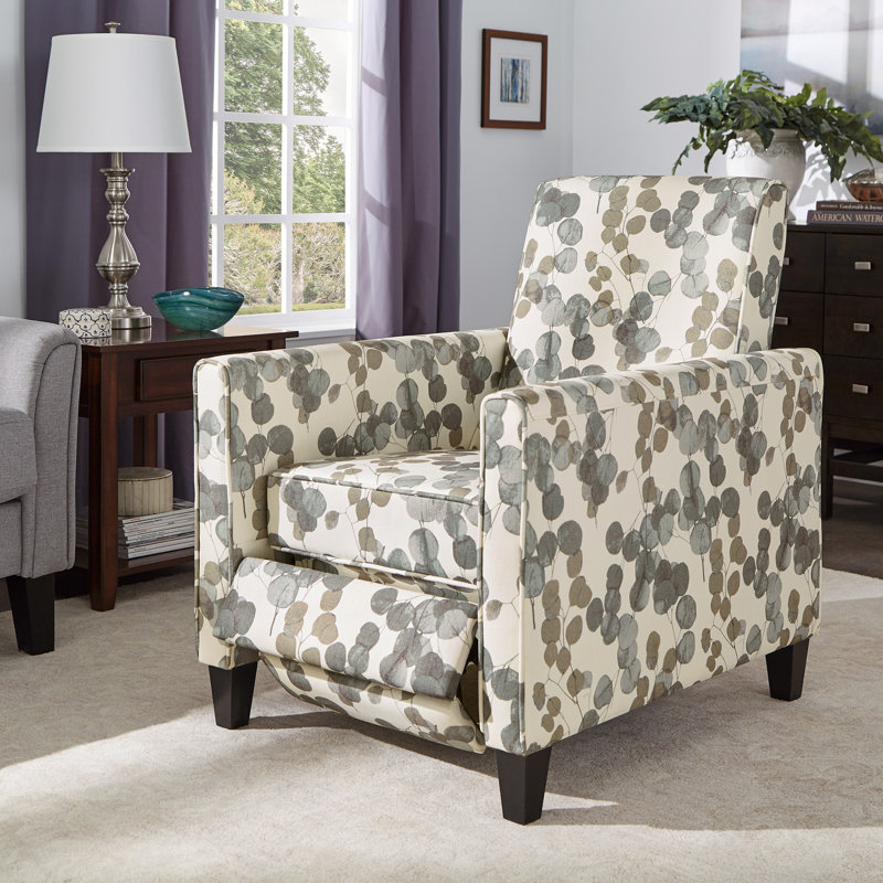 Upholstered Recliner, Abstract Leaf Fabric