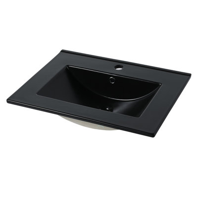 Évier en céramique 24 po noir, profondeur interne 4,72 po, comptoir 0,81 po, lavabo noir de qualité fiable 24 po, matériau