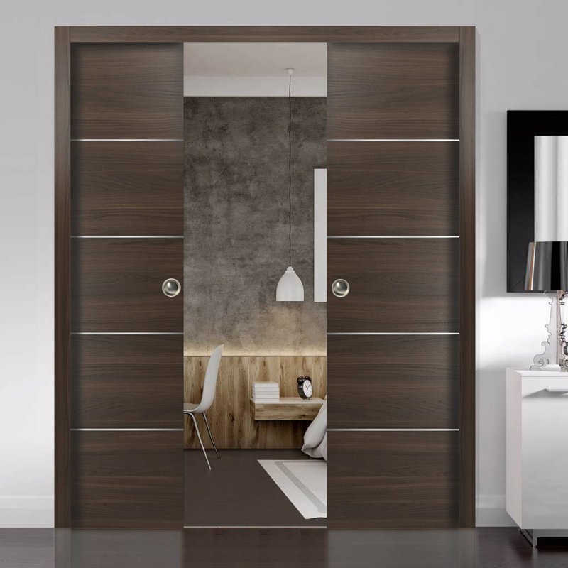 Portes coulissantes en bois massif Planum Flush, 60 po x 84 po, Frêne chocolat
