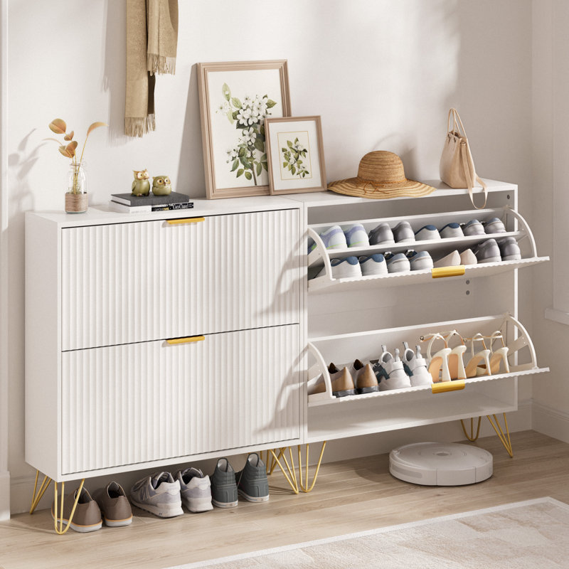 Rangement à chaussures 24 paires, Blanc, 34.4" H x 31.5" W x 9.4" D