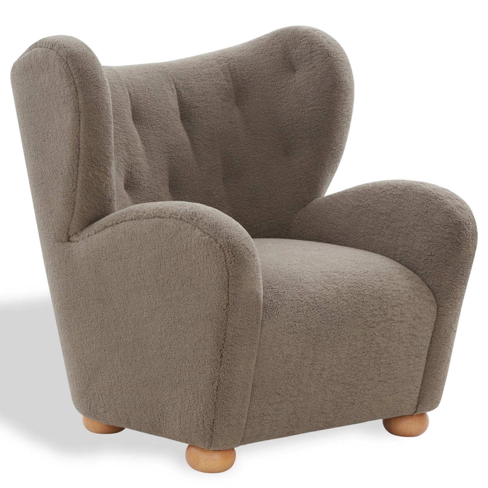 Levin Wingback Chair, Brown Faux Shearling
