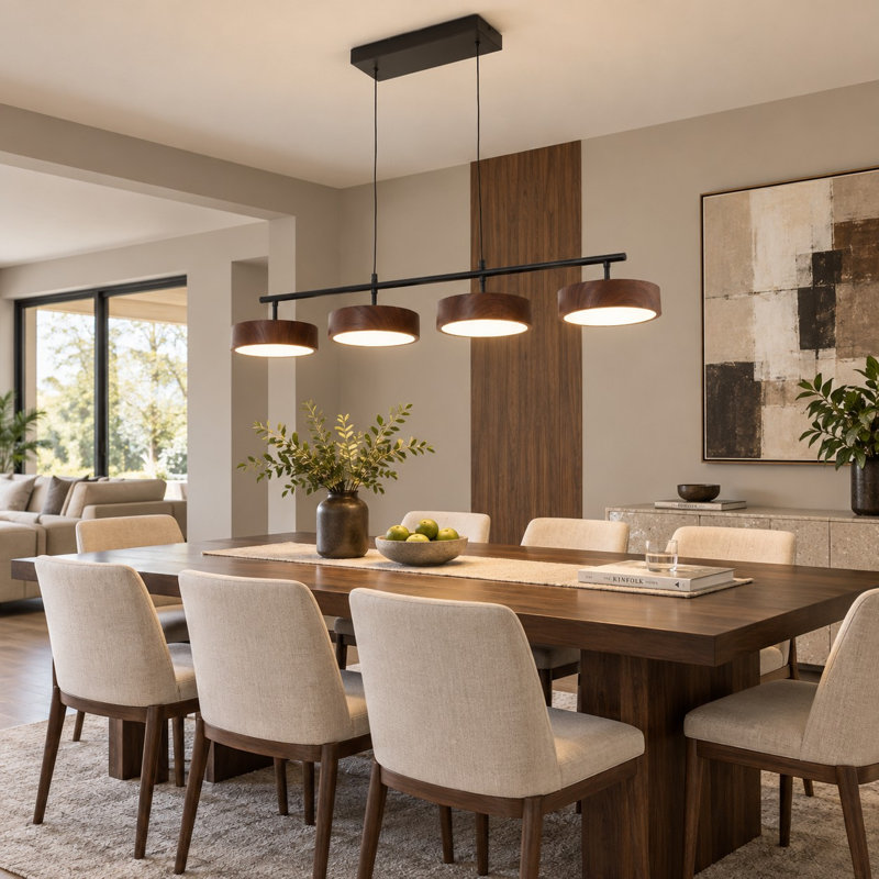 4-Head Modern Dimmable Integrated LED Linear Kitchen Island Pendant