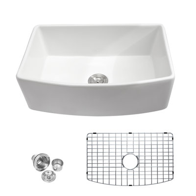 30" L x 19" W Ceramic Farmhouse/Apron Kitchen Sink with Accessories