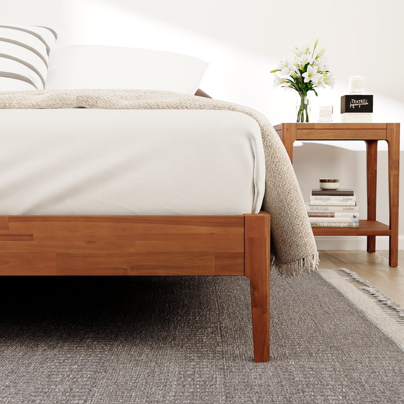 Ensemble de chambre à coucher 3 pièces Clotilde, cadre de grand lit en bois d'acacia avec 2 tables de chevet assorties