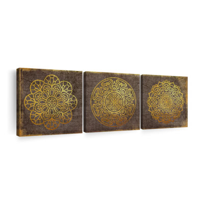 Ensemble de 3 mandalas dorées sur toile