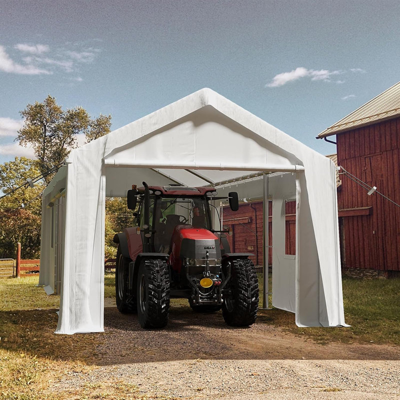 12x20 FT Heavy Duty Carport Canopy with 4 Doors & Windows, Waterproof All-Weather Portable Garage Shelter, White
