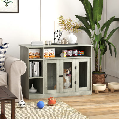 Meuble de cage pour chien de 119 cm avec rangement, pour chiens de grande et moyenne taille, gris