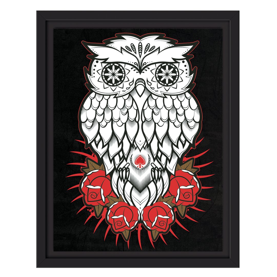 Gerahmtes Wandbild Owl black