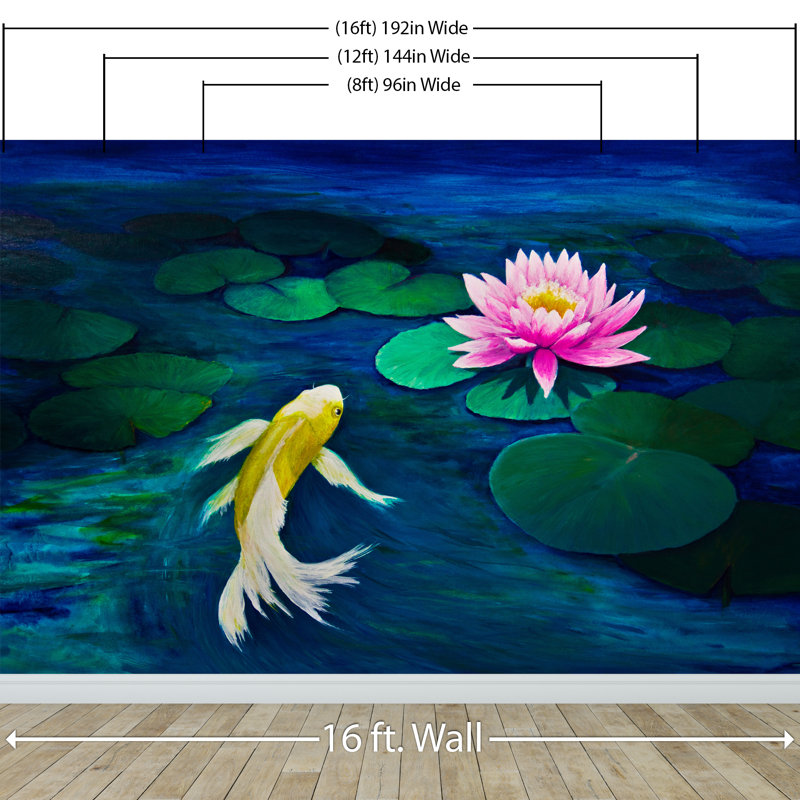 Peinture murale Koi Fish Water Lily, H 108 po x l 96 po