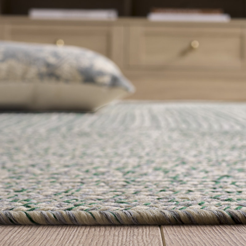 Tapis bleu foncé / ivoire tissé à la main Trombetta, Ivory/Green, Rectangle 9 pi x 12 pi