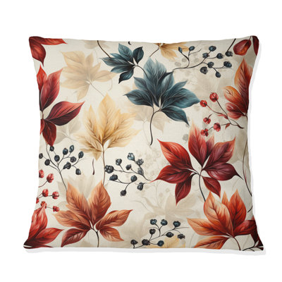 Red And Blue Autumn Flowers Garden - Floral Polyester Throw Pillow