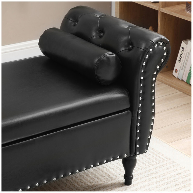 Repose-pieds de 63 po en polyuréthane recouvert de polyuréthane de 63 po avec repose-pieds capitonné avec 1 oreiller, Noir