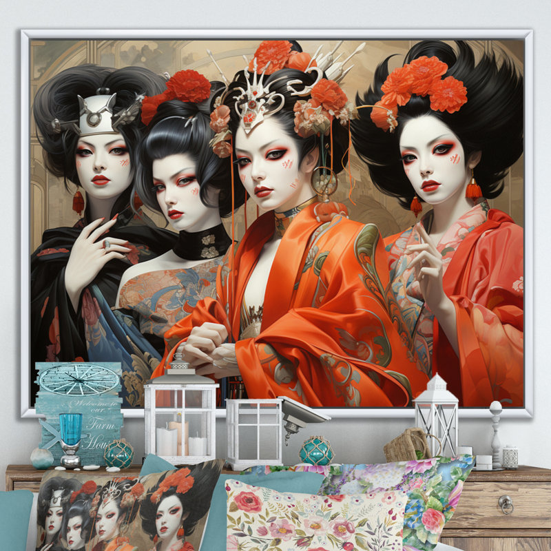 «Japon Art», art de kabaki, sur toile, H 34 po x l 44 po, Cadre flottant blanc