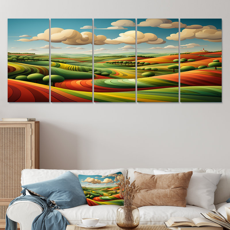 «Bold Farm Landscape I - Meadow», art mural 5 pièces, H 32 po x l 80 po